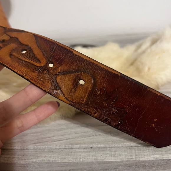 Vintage 1970s brown genuine leather Boho retro tool belt mushrooms 🍄 - Picture 11 of 15